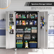 VINGLI 72in Tall & Wide Metal Storage Cabinet with Pegboards Locking Doors and 4 Adjustable Shelves, Wheels