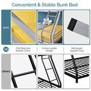 VINGLI Bunk Beds Full Size with Flat Rung Steps Gray/Black