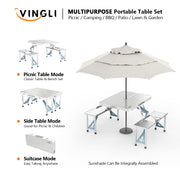 VINGLI 4 Ft  Portable Foldable Camping Picnic Table Set 265 Lbs Support 4-Seats Aluminum Frame Silver