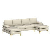 VINGLI SS104 110" Linen U-Shaped Sectional Couch Sofa for Living Room