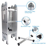 LUISLADDERS 12.5/15.5/18.5 FT Folding Telescoping Ladder Aluminium Multi-Purpose 7 in 1 Heavy Duty Combination