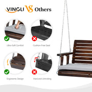 VINGLI 4FT Wooden Porch Patio Swing with Cushions 880lbs