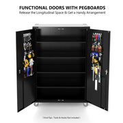 VINGLI 72in Tall & Wide Metal Storage Cabinet with Pegboards Locking Doors and 4 Adjustable Shelves, Wheels