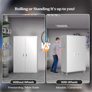 VINGLI 72in Tall & Wide Metal Storage Cabinet with Pegboards Locking Doors and 4 Adjustable Shelves, Wheels