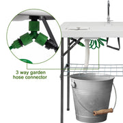 VINGLI Folding Fish Cleaning Table with 2 Sink & Stainless Steel Faucet
