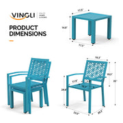 VINGLI 3-Piece Outdoor Bistro Set Stackable Modern Metal Steel Table and Chairs
