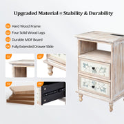 VINGLI Wood Nightstand Bedside Table with Charging Station