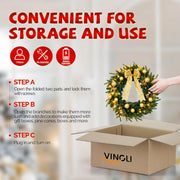 VINGLI Prelit Christmas Wreath with Lights