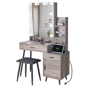 VINGLI Vanity Desk with Sliding Mirror and Lights Makeup Vanity Table Set with Stool
