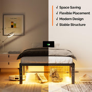 VINGLI 14" Tall Metal Bed Frame with Lights