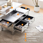 VINGLI 35" Mirrored Lift Top Coffee Table with Storage