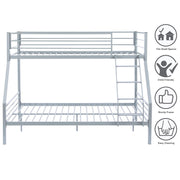 VINGLI Bunk Beds Full Size with Flat Rung Steps Gray/Black