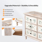 VINGLI Wood Dresser with Carved Flower Pattern 6 Drawer Endside Table