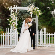 VINGLI Garden Arbor with Gate and Fence PVC Wedding Arch