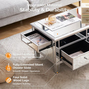 VINGLI 35" Mirrored Lift Top Coffee Table with Storage