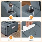 VINGLI Loveseat Sleeper Couch Convertible with USB Ports