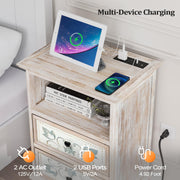 VINGLI Wood Nightstand Bedside Table with Charging Station