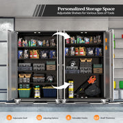 VINGLI 72in Tall & Wide Metal Storage Cabinet with Pegboards Locking Doors and 4 Adjustable Shelves, Wheels