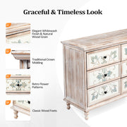 VINGLI Wood Dresser with Carved Flower Pattern 6 Drawer Endside Table