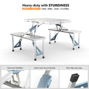 VINGLI 4 Ft  Portable Foldable Camping Picnic Table Set 265 Lbs Support 4-Seats Aluminum Frame Silver