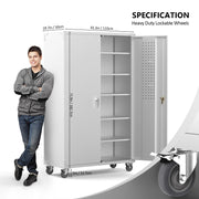 VINGLI 72in Tall & Wide Metal Storage Cabinet with Pegboards Locking Doors and 4 Adjustable Shelves, Wheels