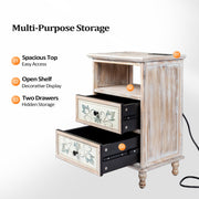 VINGLI Wood Nightstand Bedside Table with Charging Station