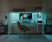 VINGLI Twin Metal Loft Bed Frame with L-Shaped Desk