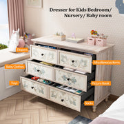 VINGLI Wood Dresser with Carved Flower Pattern 6 Drawer Endside Table