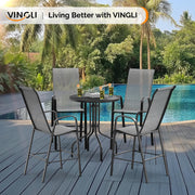 VINGLI Bar Height Stool Outdoor Bar Chairs Set with High Back and Armrests