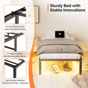 VINGLI 14" Tall Metal Bed Frame with Lights