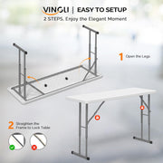 VINGLI 6ft Narrow Folding Table Portable Plastic Rectangle Foldable Table