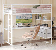 VINGLI Twin Metal Loft Bed Frame with L-Shaped Desk