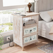 VINGLI Wood Nightstand Bedside Table with Charging Station