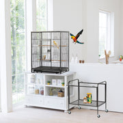 VINGLI 53-inch Bird Cage with Wheels, Durable Wrought Iron Parakeet Cage with Slide Out Tray, Black Bird Cages for Parakeets/Lovebird/Cockatiels/Budgies and Other Small/Medium Birds