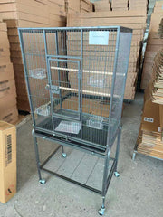 VINGLI 53-inch Bird Cage with Wheels, Durable Wrought Iron Parakeet Cage with Slide Out Tray, Black Bird Cages for Parakeets/Lovebird/Cockatiels/Budgies and Other Small/Medium Birds