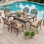 VINGLI 5-Piece Outdoor Patio Dining Set, Cast Aluminum All-Weather Outdoor Table and Chairs w/Cushion