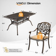 VINGLI 5-Piece Outdoor Patio Dining Set, Cast Aluminum All-Weather Outdoor Table and Chairs w/Cushion
