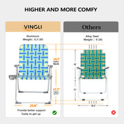 VINGLI Folding Aluminum Webbed Oversized Lawn Chairs with Detachable Cup Holder