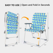 VINGLI Folding Aluminum Webbed Oversized Lawn Chairs with Detachable Cup Holder