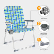VINGLI Folding Aluminum Webbed Oversized Lawn Chairs with Detachable Cup Holder