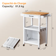 VINGLI Small Kitchen Island with Storage and Wheels, White
