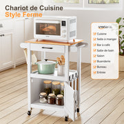 VINGLI Small Kitchen Island with Storage and Wheels, White