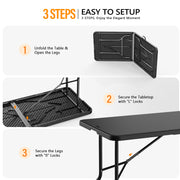 VINGLI 2P Folding Table 6ft, Portable Collapsible Plastic White Long Tables