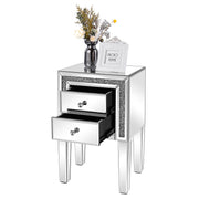 VINGLI Mirror Nightstand Glass End Table with 2 Drawer