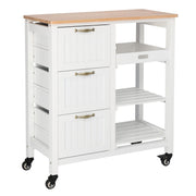 VINGLI Kitchen Island with Storage on Wheels with 3 Tier Drawers Rolling Kitchen Cart White/Black