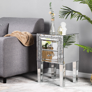 VINGLI Mirror Nightstand Glass End Table with 2 Drawer