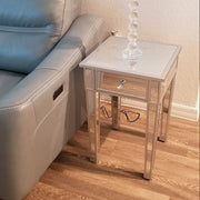 VINGLI Mirrored Nightstand with Drawer Silver Bedside Table