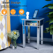 VINGLI Mirrored Nightstand with Drawer Silver Bedside Table