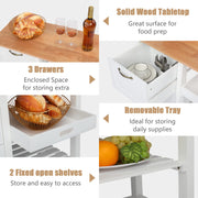 VINGLI Kitchen Island with Storage on Wheels with 3 Tier Drawers Rolling Kitchen Cart White/Black