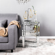 VINGLI Mirror Nightstand Glass End Table with 2 Drawer